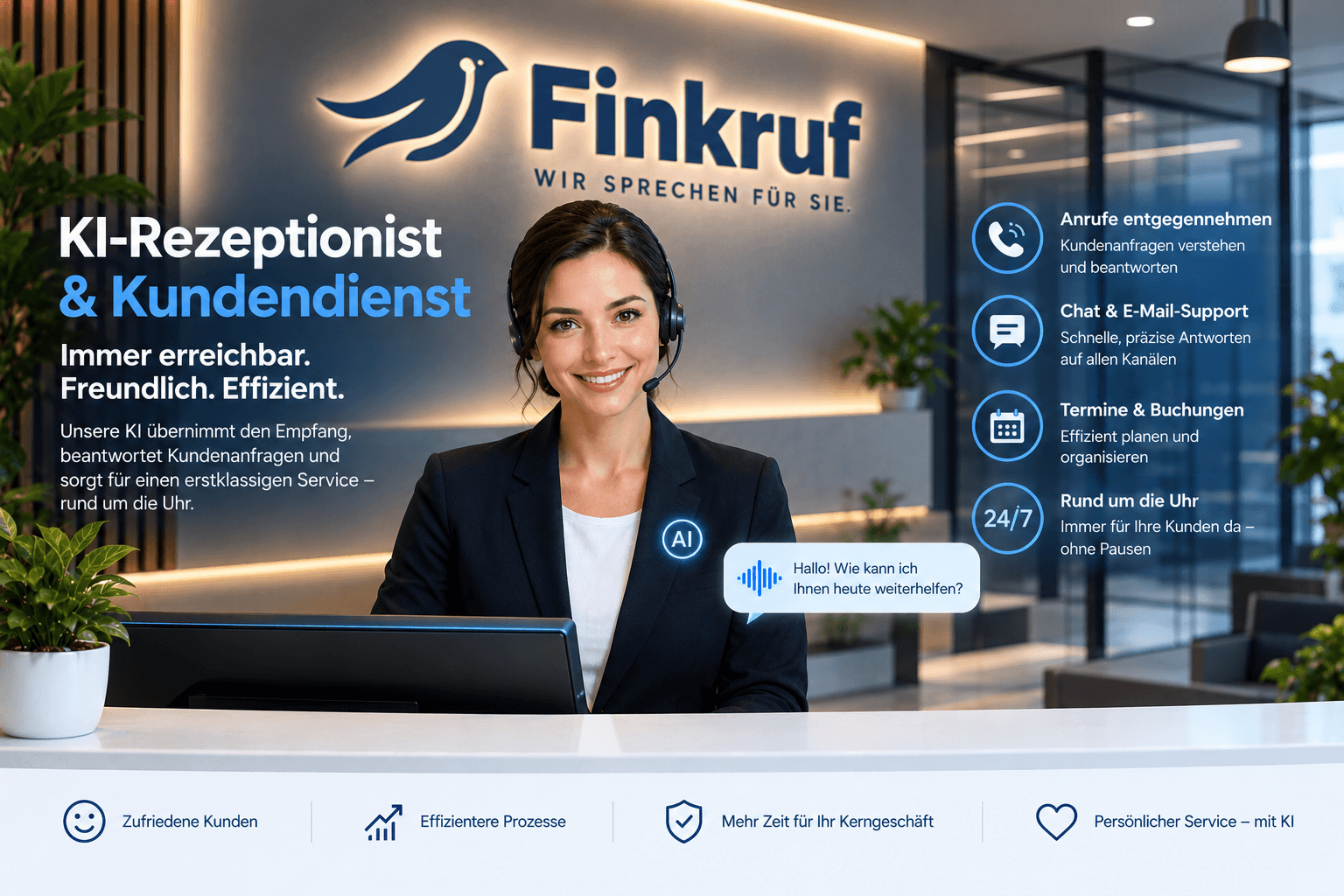 Finkruf-Arbeitsansicht mit Aufgaben und Kundennachrichten